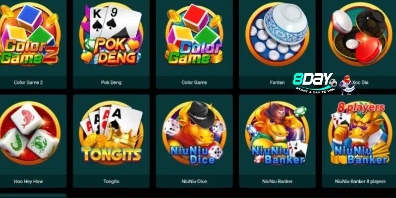 Những thể loại game bài nổi bật tại 8 day thu hút thành viên